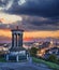 Edinburgh against sunset with Calton Hill in Scotland