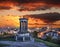 Edinburgh against sunset with Calton Hill in Scotland