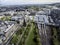 Edinburgh city historic Train Station Rail way sunny Day Aerial shot