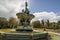 Edinburgh Scotland England. View of the fountain in front of Edinburgh Castle.