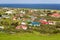 Edinburgh of the Seven Seas town aerial panoramic view, Tristan da Cunha, the most remote inhabited island, South Atlantic Ocean.