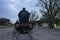 Edirne train station Karaagac, Edirne, Turkey. Historic steam locomotive. It is exhibited in front of the old railway station