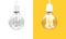 Edison`s light bulb on and off. Image of an incandescent lamp divided in half into two parts. Contrast comparison of opposites.