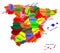 Editable colorful map of Spain. Autonomous communities of Spain. Administrative divisions of Spain, separated provinces.