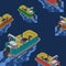 Editable Empty Isometric-like American Pontoon Boat on Wavy Lake Vector Illustration Seamless Pattern