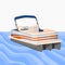 Editable Empty Three-Quarter View American Pontoon Boat on a Wavy Lake Vector Illustration