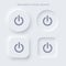 Editable neomorphism on off square and round shape power buttons set. Objects for website, mobile menu, navigation and