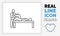 Editable real line icon of a doctor stick figure in full body view doing a check on a patient