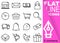 Editable stroke 70x70 pixel. Simple Set of Commerce vector sixteen flat line Icons with vertical purple banner - shop, envelope, m