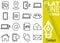 Editable stroke 70x70 pixel. Simple Set of contact vector sixteen flat line Icons with vertical yellow banner - directory, map, sm