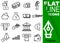 Editable stroke 70x70 pixel. Simple Set of finance vector sixteen flat line Icons with vertical green banner - purse, banknote, co