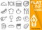 Editable stroke 70x70 pixel. Simple Set of Food and Drinks sixteen flat line Icons with vertical orange banner - hat, plate