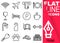 Editable stroke 70x70 pixel. Simple Set of hotel vector sixteen flat line Icons with vertical red banner - wifi, airplane, card, m