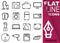 Editable stroke 70x70 pixel. Simple Set of household vector sixteen flat line Icons with vertical purple banner - vacuum cleaner,