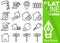 Editable stroke 70x70 pixel. Simple Set of real estate vector sixteen flat line Icons with vertical green banner - key, contract,