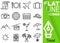 Editable stroke 70x70 pixel. Simple Set of travel vector sixteen flat line Icons with vertical green banner - map, food, airplane,