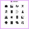 Editable Vector Line Pack of 16 Simple Solid Glyphs of hand, global, wedding, business, progression