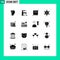 Editable Vector Line Pack of 16 Simple Solid Glyphs of playing, game, tap, friends, shopping