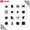Editable Vector Line Pack of 16 Simple Solid Glyphs of video, media, black friday, weather, forecast