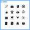 Editable Vector Line Pack of 16 Simple Solid Glyphs of wheel, stamps, image, sharp, mail