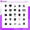 Editable Vector Line Pack of 25 Simple Solid Glyphs of juice, drink, smart, right, finger