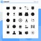 Editable Vector Line Pack of 25 Simple Solid Glyphs of system, plumber, police, mechanical, road