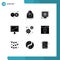 Editable Vector Line Pack of 9 Simple Solid Glyphs of communication, gears, computer, development, display