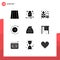 Editable Vector Line Pack of 9 Simple Solid Glyphs of data, accounting, blow, files, backup