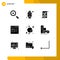 Editable Vector Line Pack of 9 Simple Solid Glyphs of develop, code, smart watch, c, hat