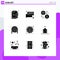 Editable Vector Line Pack of 9 Simple Solid Glyphs of gear, plumbing, exchange, plumber, hose