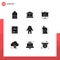 Editable Vector Line Pack of 9 Simple Solid Glyphs of people, astronaut, flipchart, night, gift