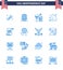 Editable Vector Line Pack of USA Day 16 Simple Blues of text; eagle; drink; bird; glass