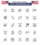 Editable Vector Line Pack of USA Day 25 Simple Lines of american; packages; party; money; weapon