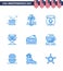Editable Vector Line Pack of USA Day 9 Simple Blues of dollar; star; sheild; movies; chair