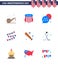 Editable Vector Line Pack of USA Day 9 Simple Flats of usa; bat; star; baseball; party bulb