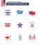 Editable Vector Line Pack of USA Day 9 Simple Flats of usa; text; frankfurter; scroll; star