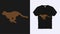 Editable vector outline image of panther jump with brown stripes isolated on black background. Vector T-shirt silhouette. Front