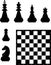 Editable vector silhouettes from a set of standard chess pieces and a chessboard.