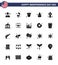 Editable Vector Solid Glyph Pack of USA Day 25 Simple Solid Glyph of flag; church; police; cross; cash