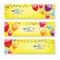 Editable yellow background horizontal happy birthday banner with balloon and confetti decoration set.