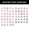 Editing text icon set include text bold,document,paste,spacing,increase,redo,align,compose,distribute,scale,grid,kerning,layout