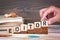 Editor concept. Wooden letters on the office desk, informative and communication background