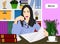 Editor woman in her office with bookshelf vector icon. Concept of editor profesion illustration. Girl holding the