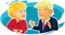 Editorial Caricature of Angela Merkel and Donald Trump