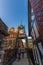 Editorial, Chester, England, The Eastgate Clock, portrait, blue sky, wide angle, copyspace, Autumn