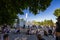 Editorial, Crowd enjoying the Margaret Island Musical Fountain in Budapest, Hungary