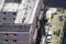 Editorial, Detail of Bibby Stockholm barge from above docked on land after arriving the day before. Being prepared to house 500 UK