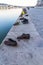 Editorial, early morning, the holocaust memorial Shoes on the Danube Bank, portrait, Budapest