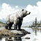 Editorial Illustration: Majestic Brown Bear Standing On Rock In River