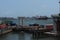 Editorial image of urban railway construction near mainland bridge Lagos. apapa port is seen in the background. Lagos